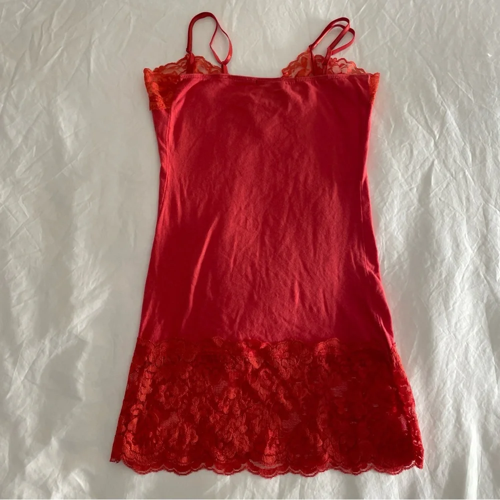 American Dream Vintage‎ Y2K Lace Trim Tank Top Orange Sz S